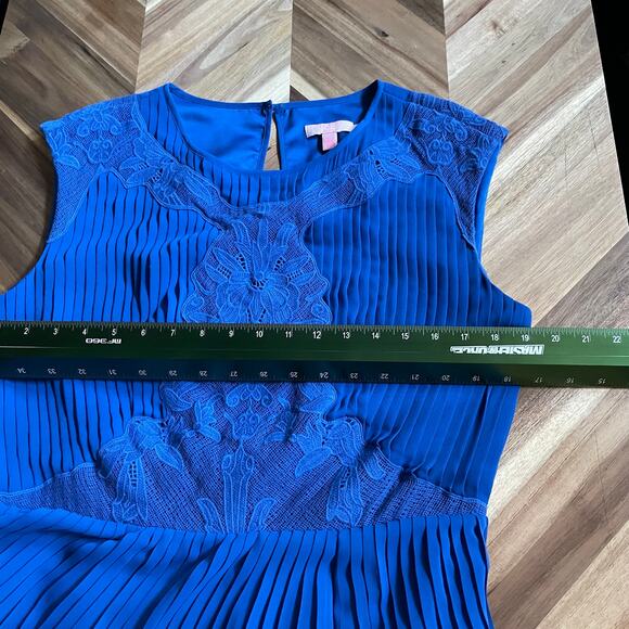 Ted Baker Dress Saskiah Blue Lace Pleated Embroidered Sleeveless Sz 4 US 10 - Picture 7 of 9